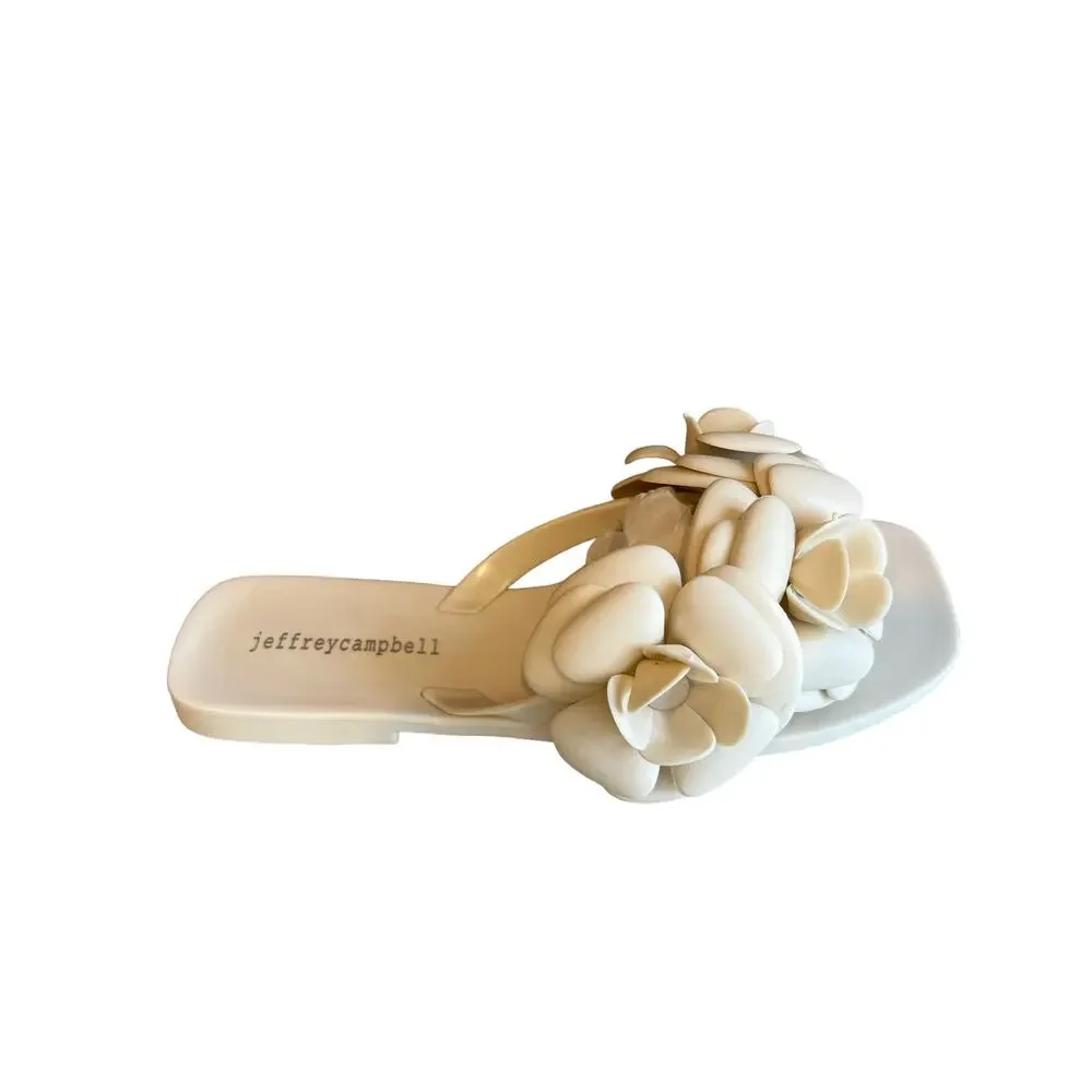 Jeffrey Campbell Fleuris Jelly Flip Flop Flower Detail Cream 7